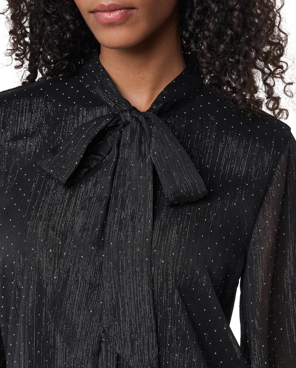 Blusa de Manga Comprida com Laço Preto-4