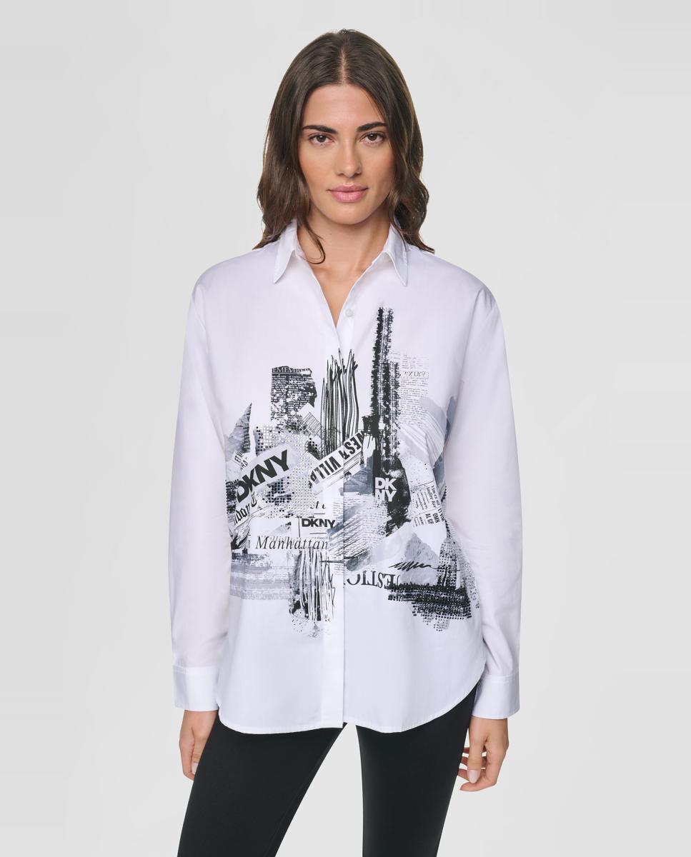 Camisa de mujer de manga larga e ilustración - DKNY - Blanco Blanco-1