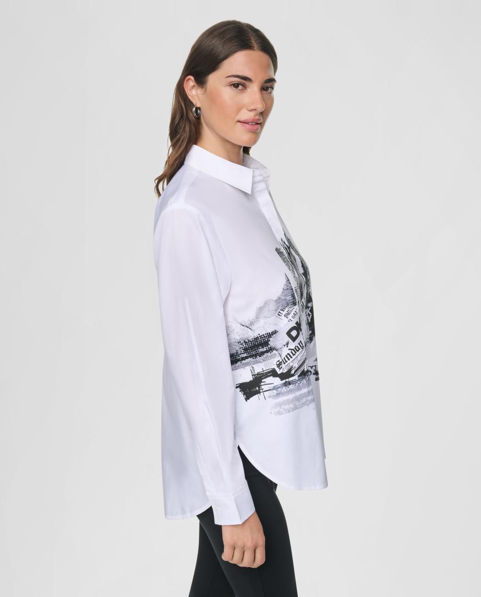 Camisa de mujer de manga larga e ilustración - DKNY - Blanco Blanco-2