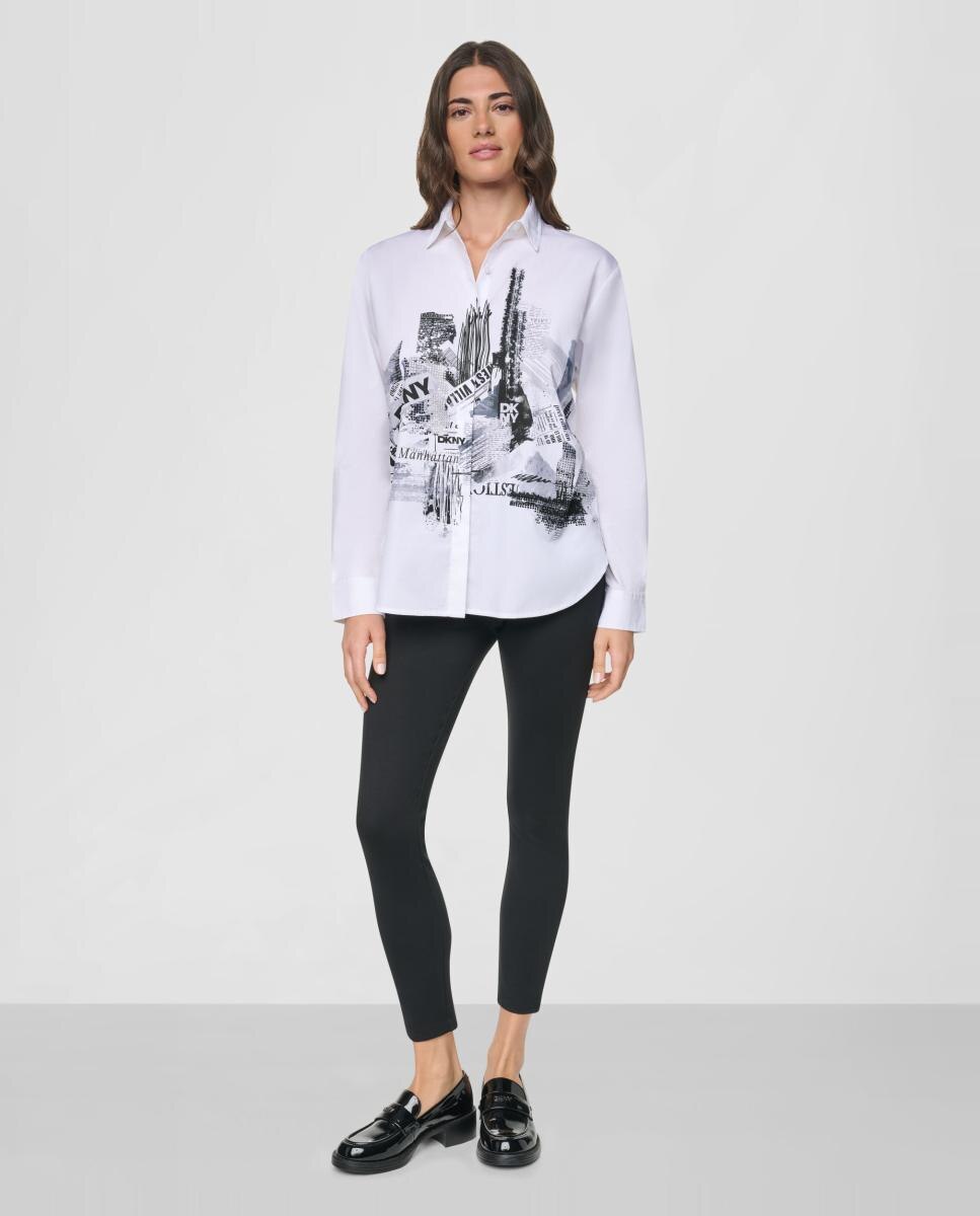 Camisa de mujer de manga larga e ilustración - DKNY - Blanco Blanco-4