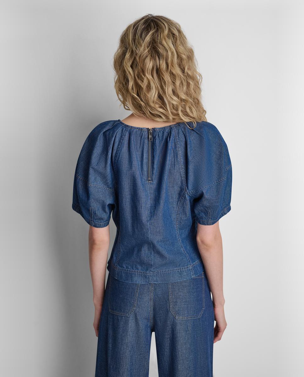 Blusa Tipo Ganga com Manga em Balão Azul-4