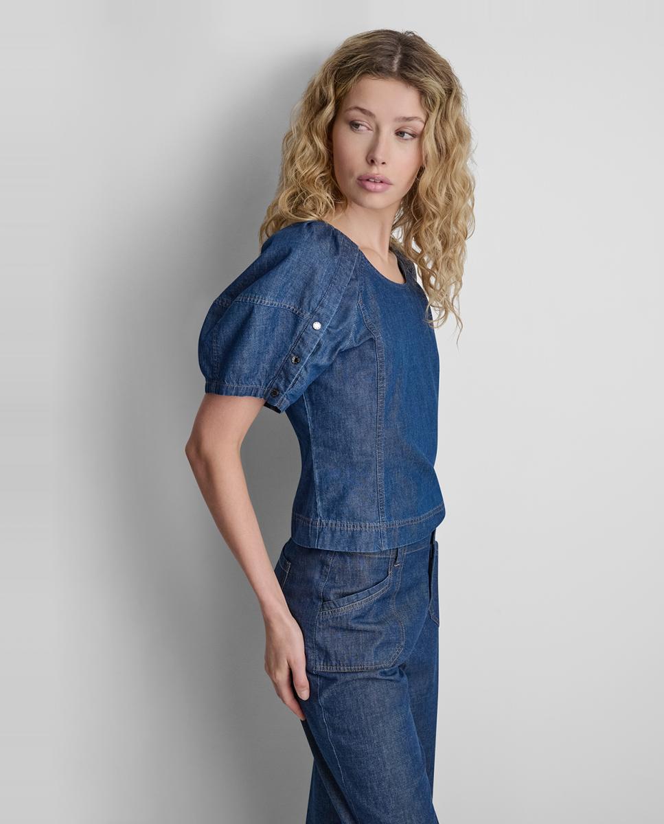 Blusa Tipo Ganga com Manga em Balão Azul-5