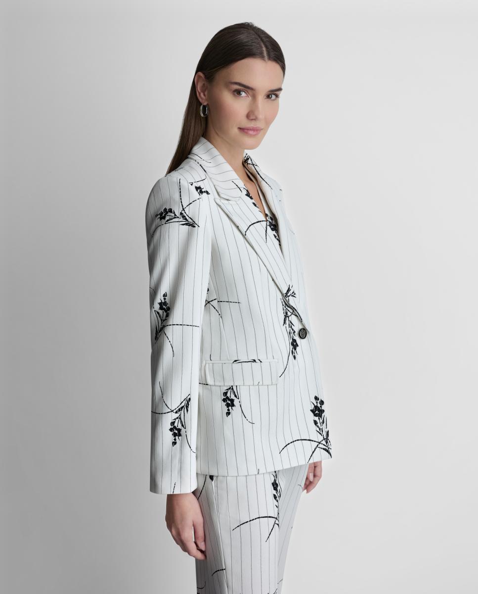 Blazer às Riscas com Motivo Floral Multicolor-2
