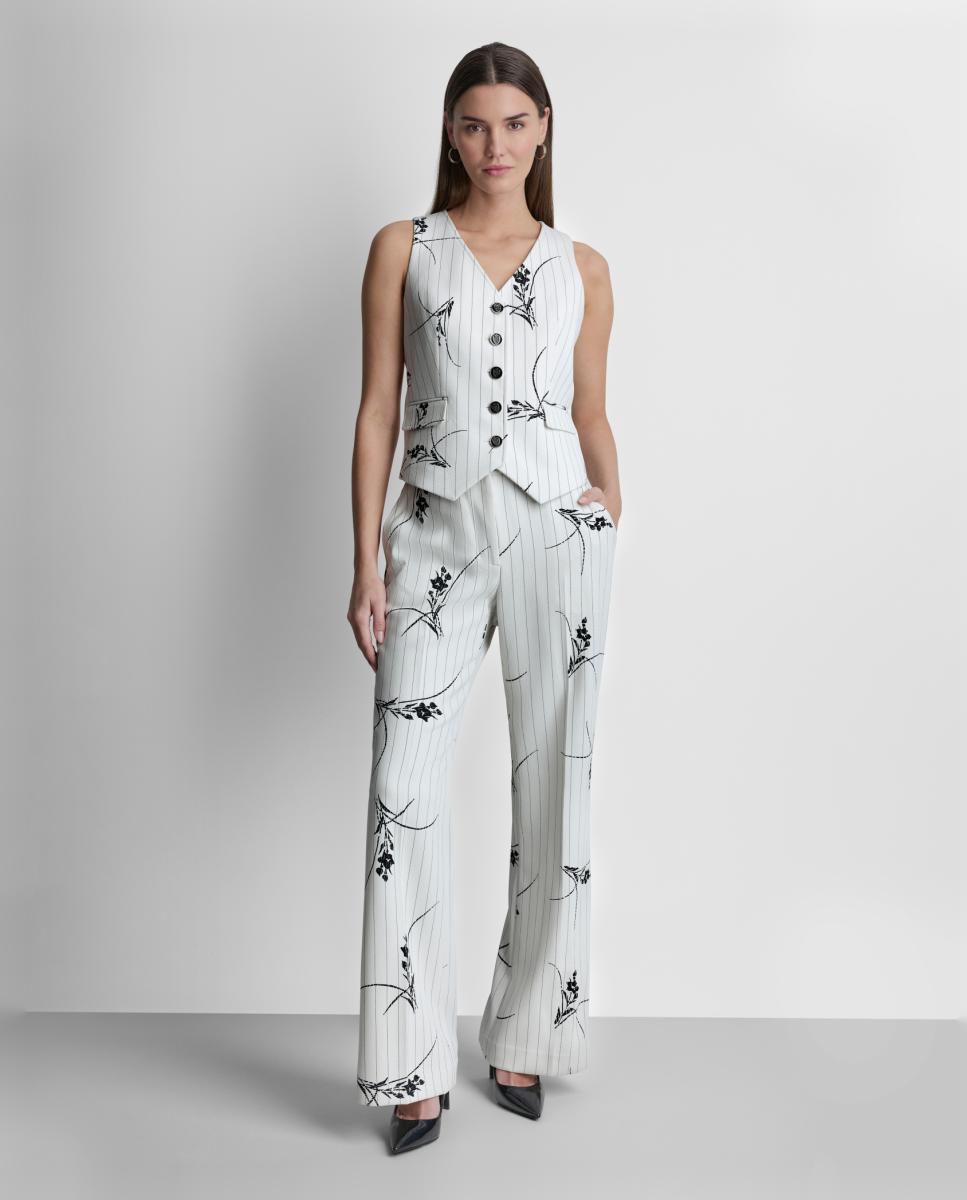 Colete às Riscas com Motivo Floral Multicolor-3