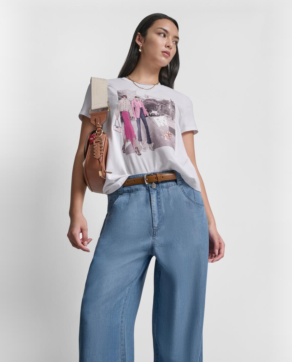 T-shirt com estampado à frente Branco-4