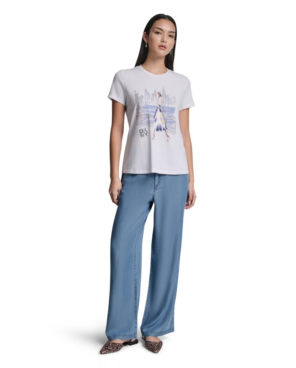 T-shirt com estampado à frente Branco-2