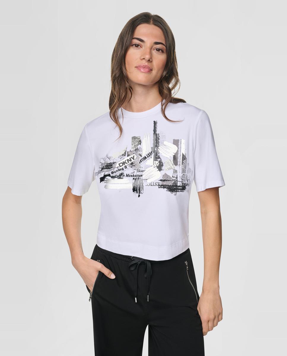 Camiseta de mujer de manga corta e ilustración - DKNY - Blanco Blanco-1