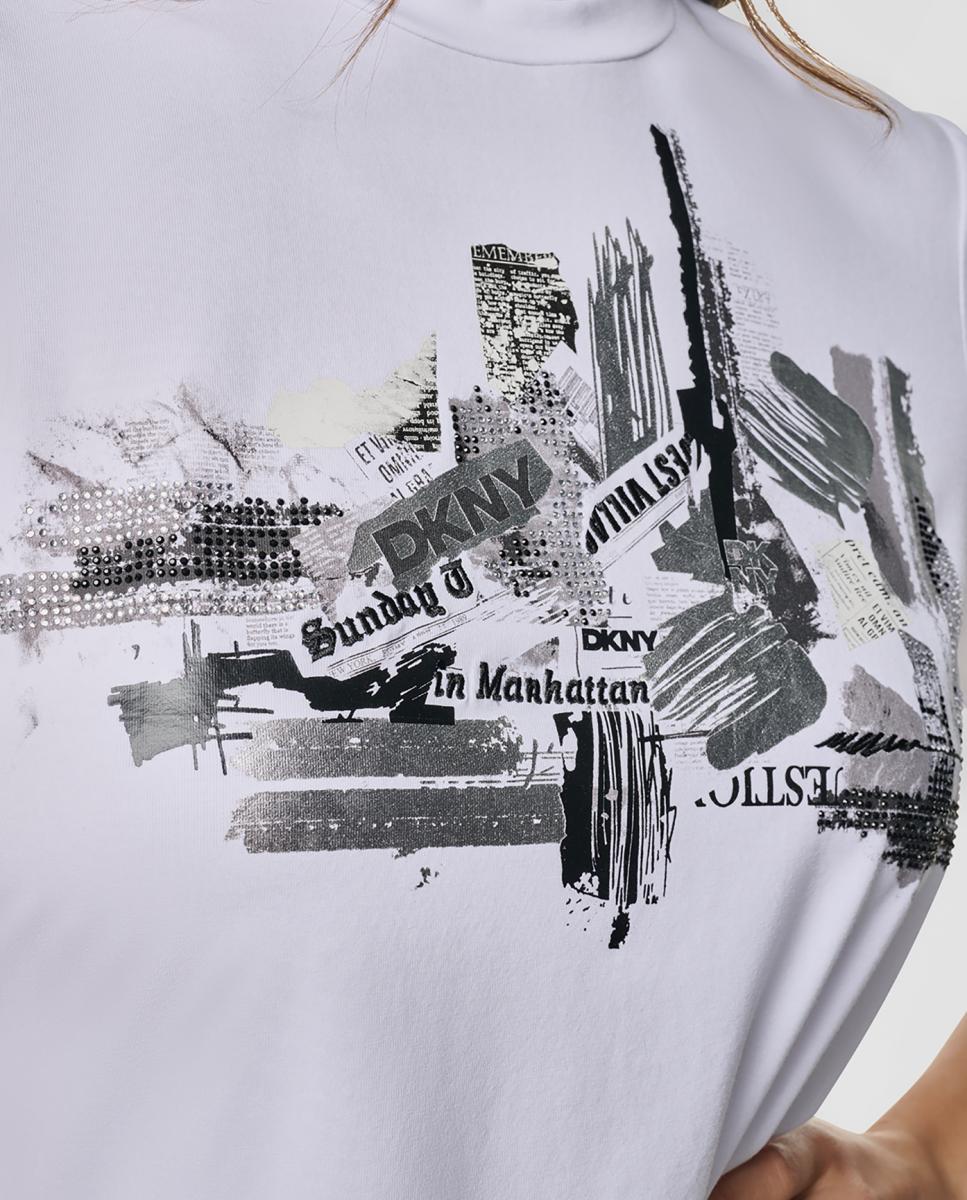 Camiseta de mujer de manga corta e ilustración - DKNY - Blanco Blanco-3