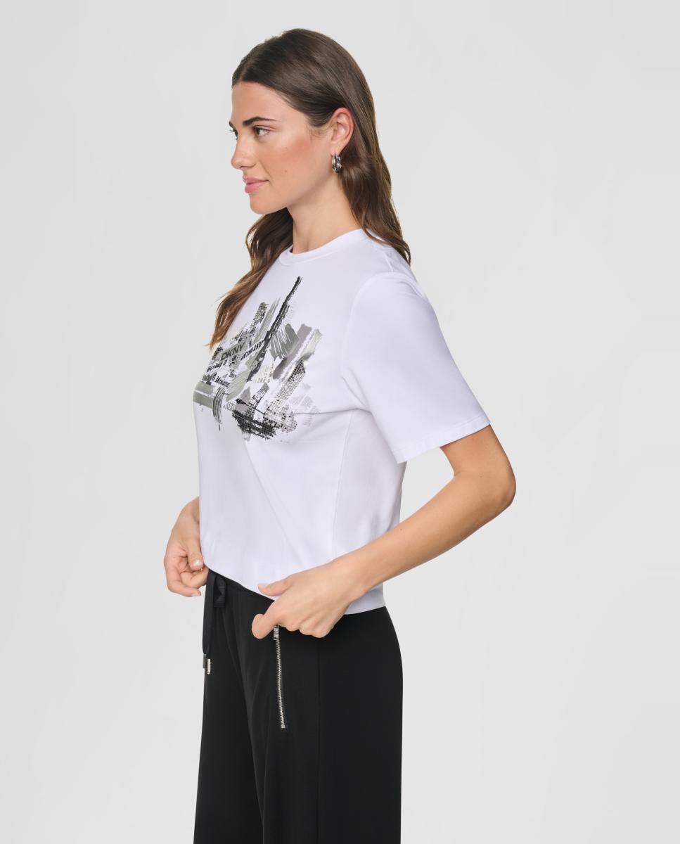 Camiseta de mujer de manga corta e ilustración - DKNY - Blanco Blanco-5