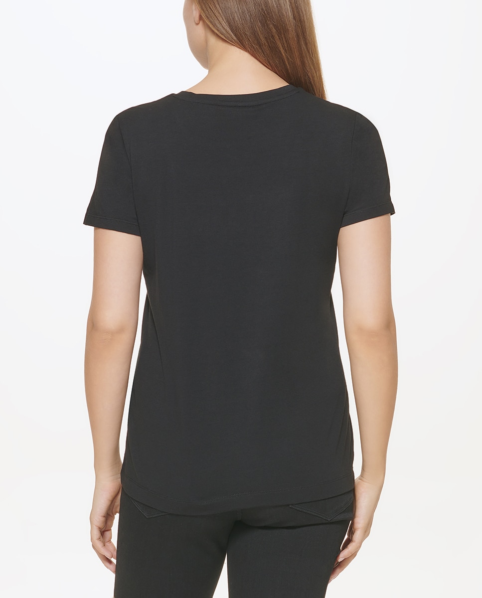 T-shirt de mulher com decote redondo e manga curta Preto-2