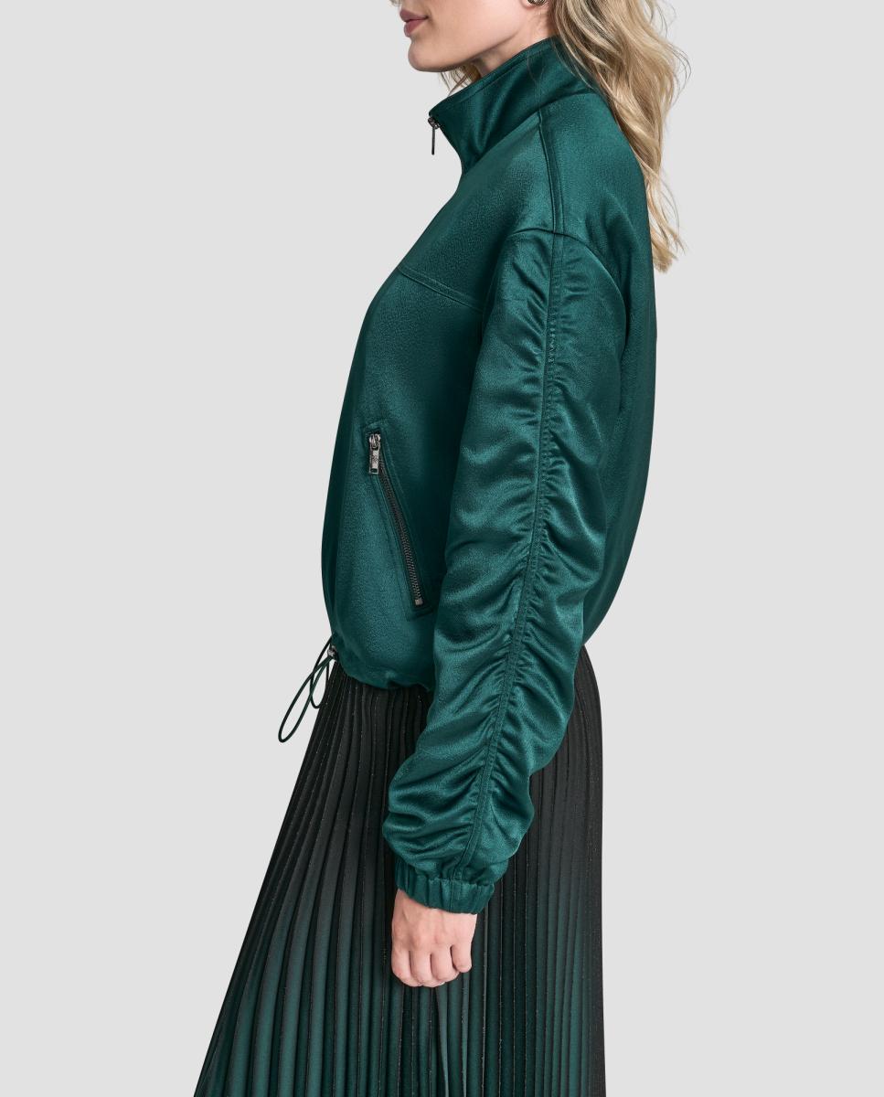 Casaco Tipo Blusão Bomber com Efeito Acetinado Verde-escuro-5