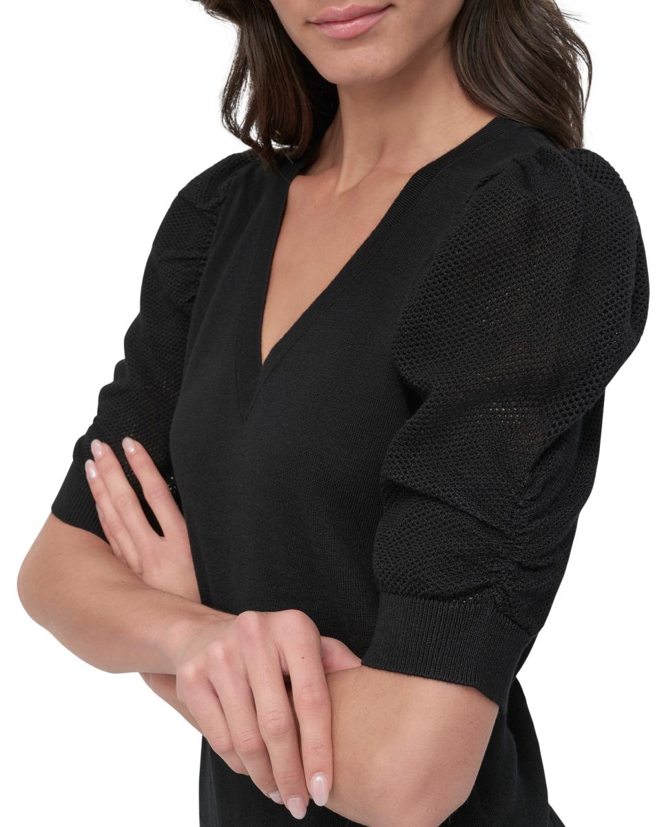 Camisola de Malha com Mangas em Balão Preto-2