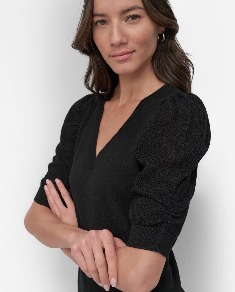 Camisola de Malha com Mangas em Balão Preto-3