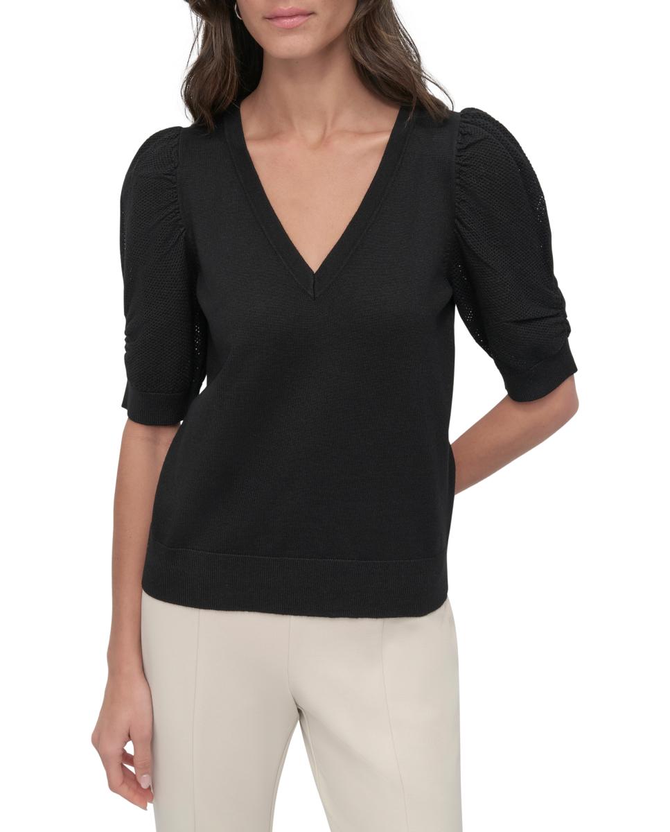 Camisola de Malha com Mangas em Balão Preto-5