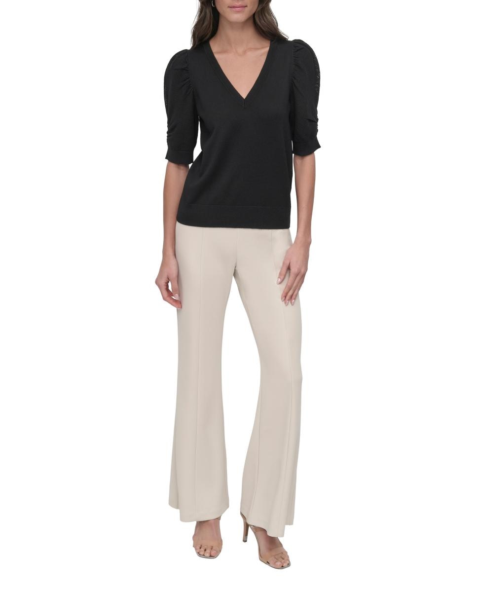 Camisola de Malha com Mangas em Balão Preto-6