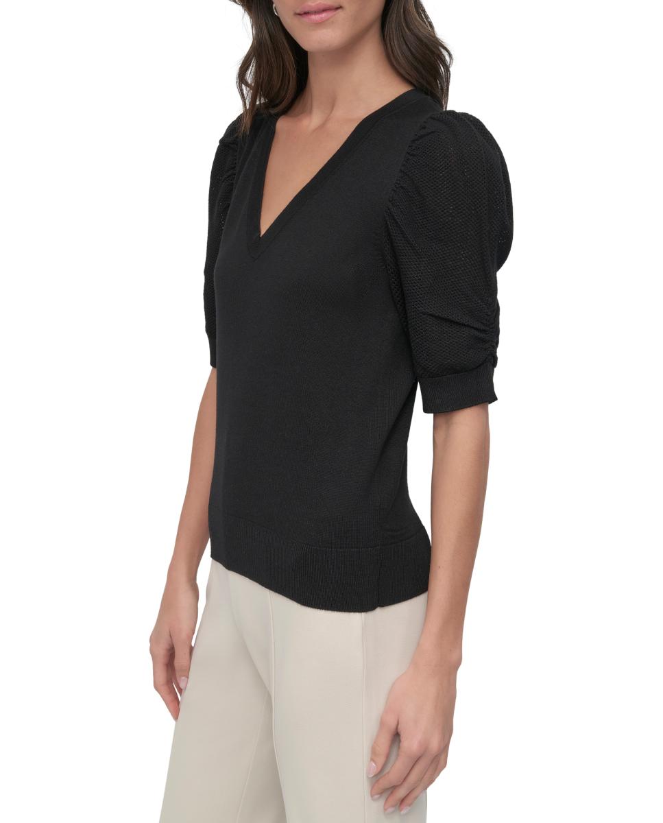 Camisola de Malha com Mangas em Balão Preto-7