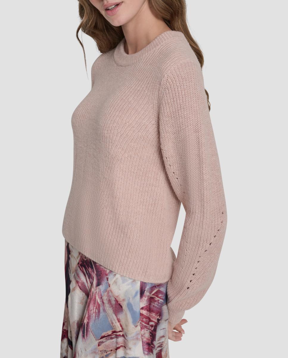 Camisola de Malha Canelada Rosa-claro-5