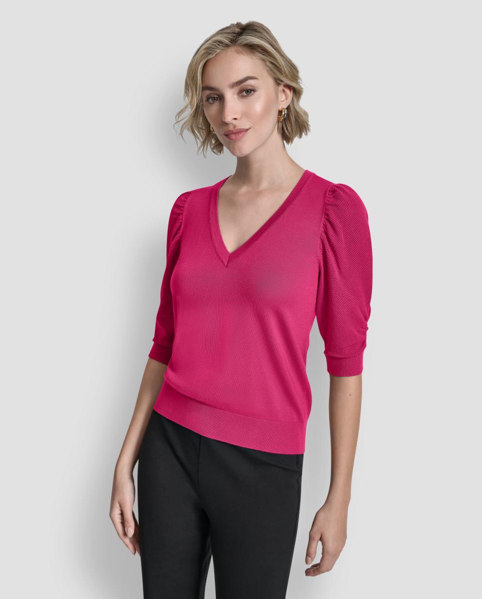 Camisola de Malha com Mangas em Balão Rosa-1
