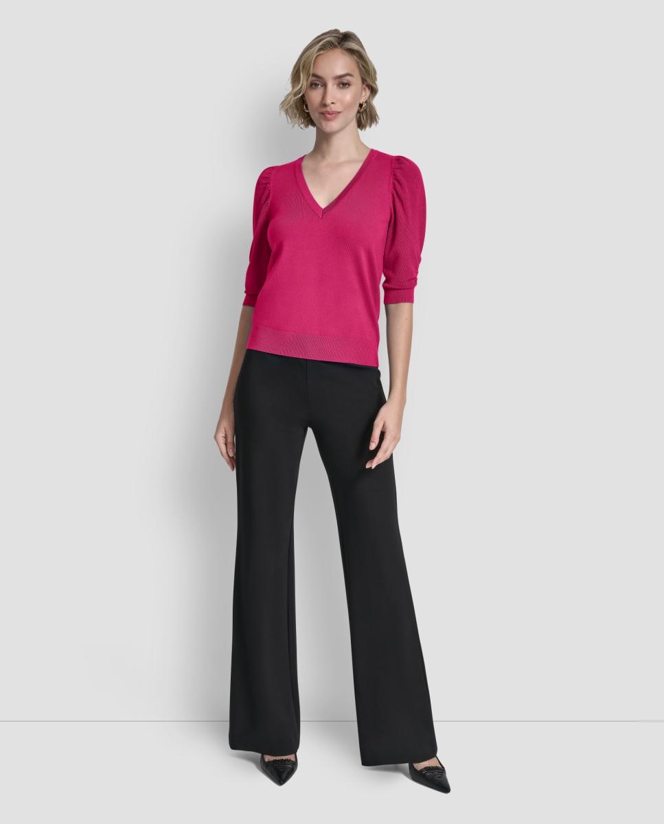 Camisola de Malha com Mangas em Balão Rosa-2