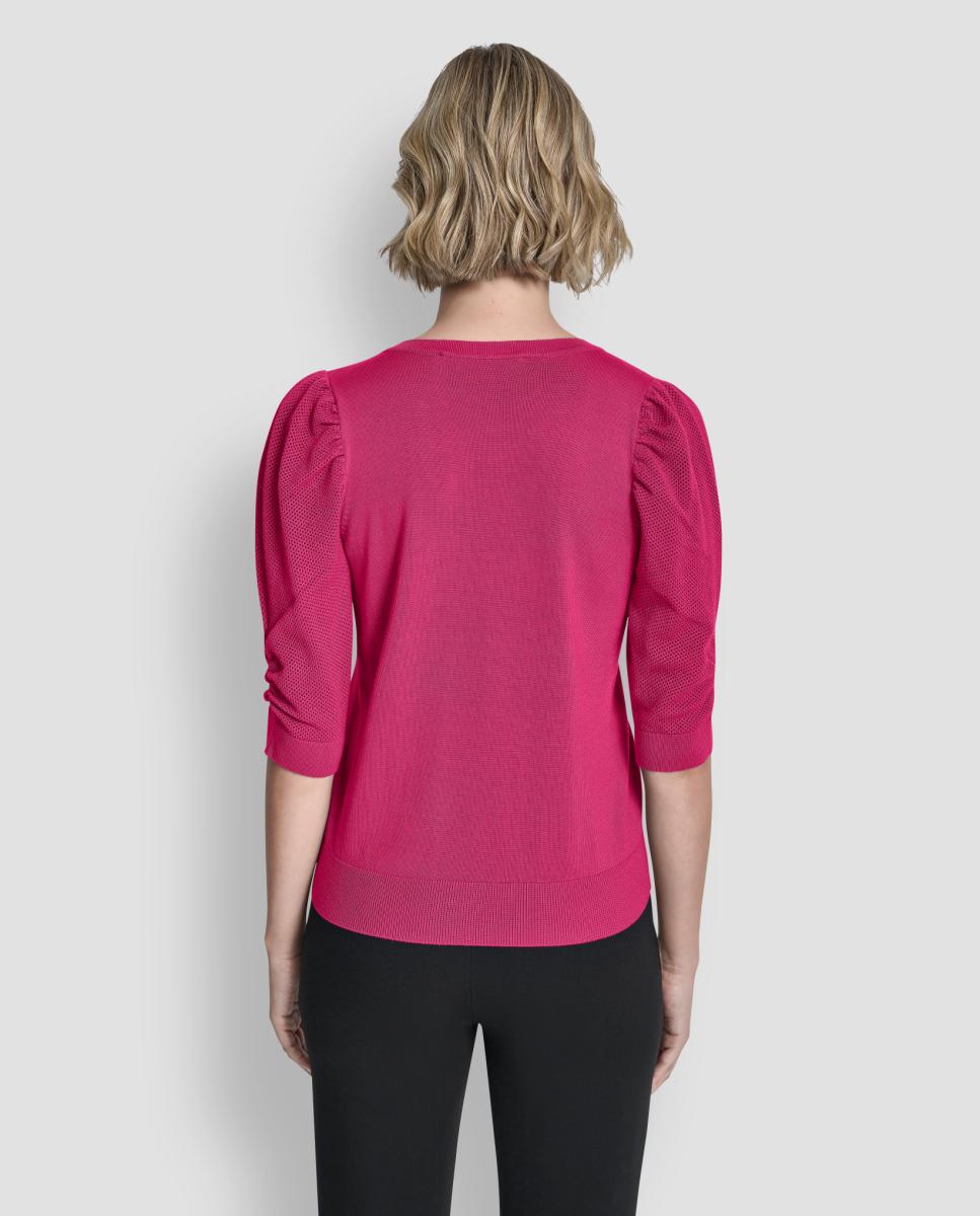 Camisola de Malha com Mangas em Balão Rosa-4