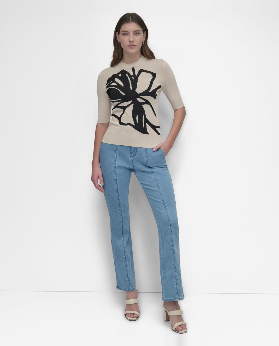 Camisola de Malha com Estampado Abstrato Creme-3