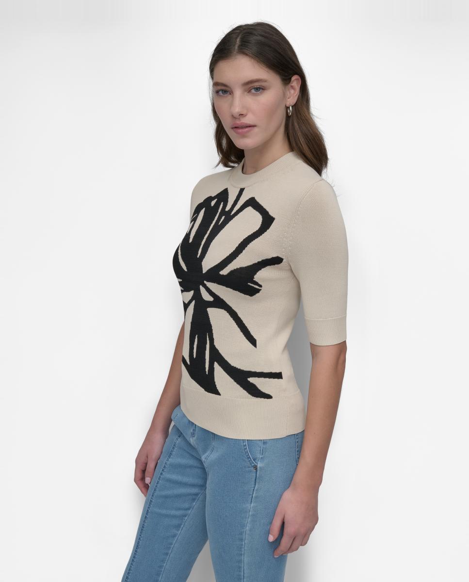 Camisola de Malha com Estampado Abstrato Creme-4