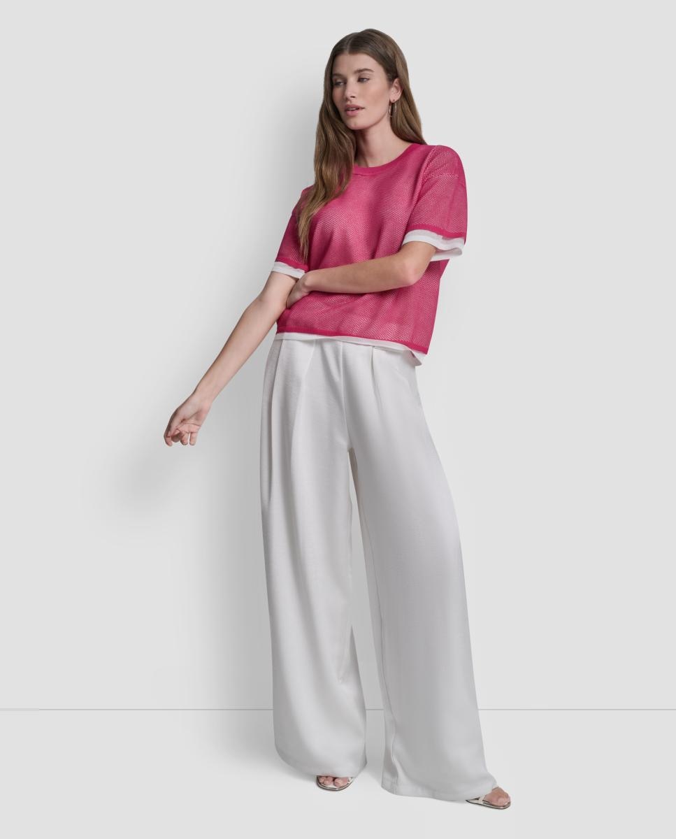 Camisola de Malha Fluida de Rede Rosa-2