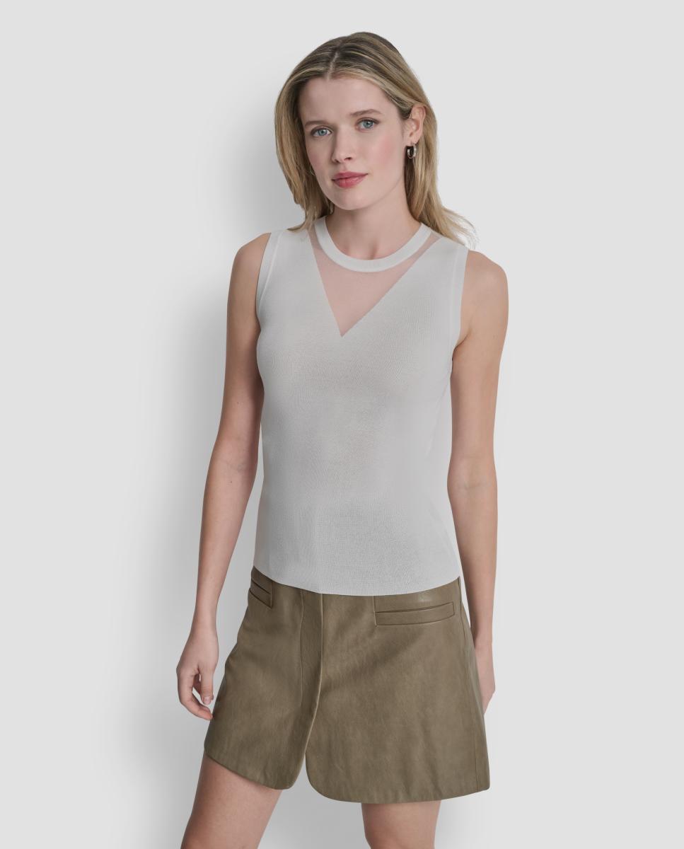 Camisola de malha sem mangas Creme-1
