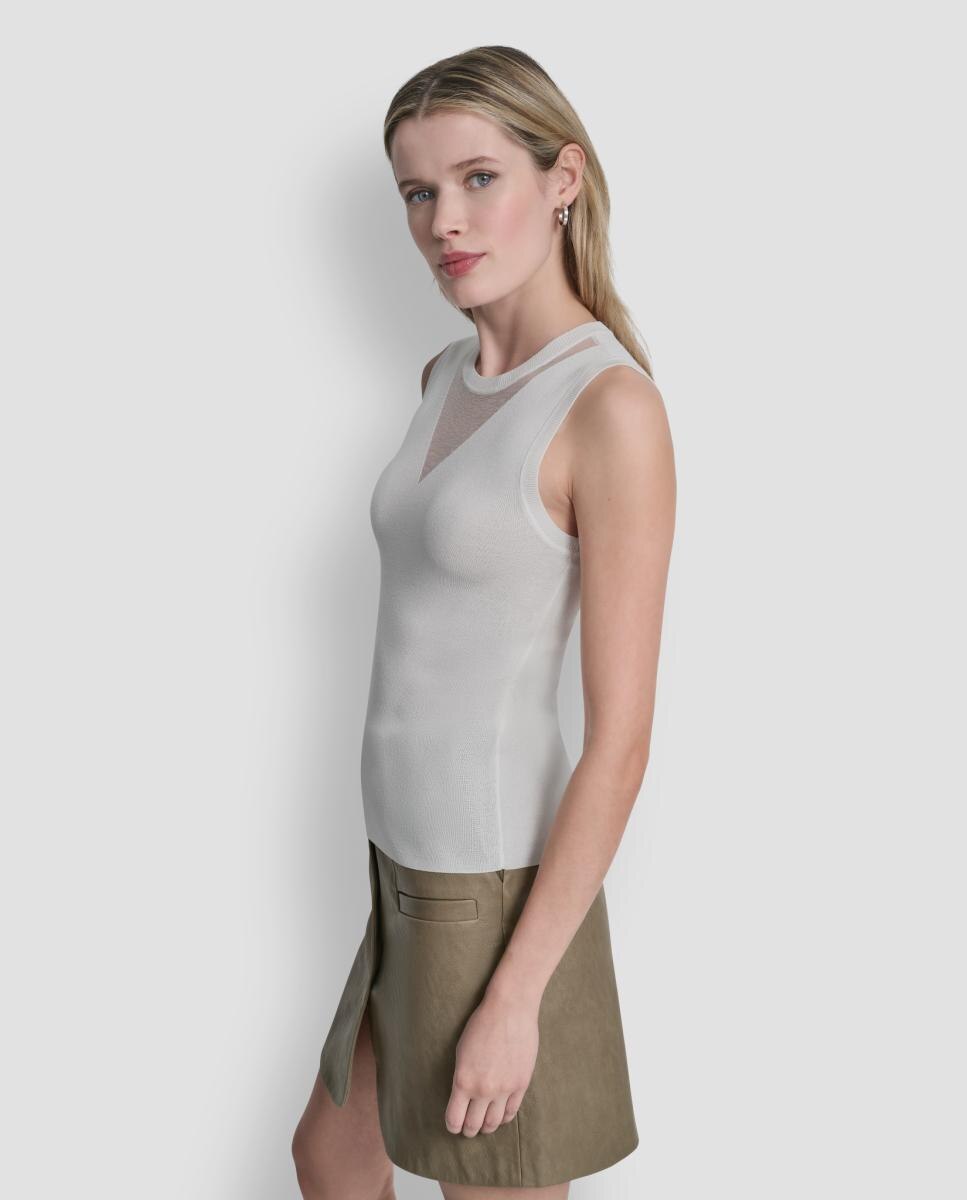 Camisola de malha sem mangas Creme-4