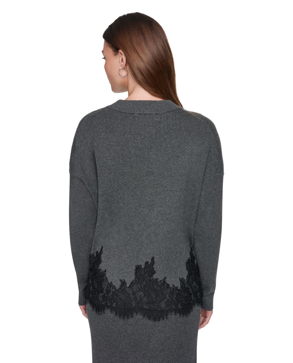 Imagen 3 de Jersey de mujer con detalle de encaje - DKNY - Gris oscuro Gris oscuro