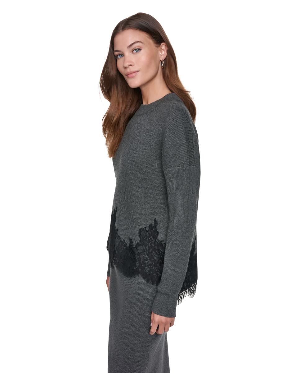 Imagen 4 de Jersey de mujer con detalle de encaje - DKNY - Gris oscuro Gris oscuro