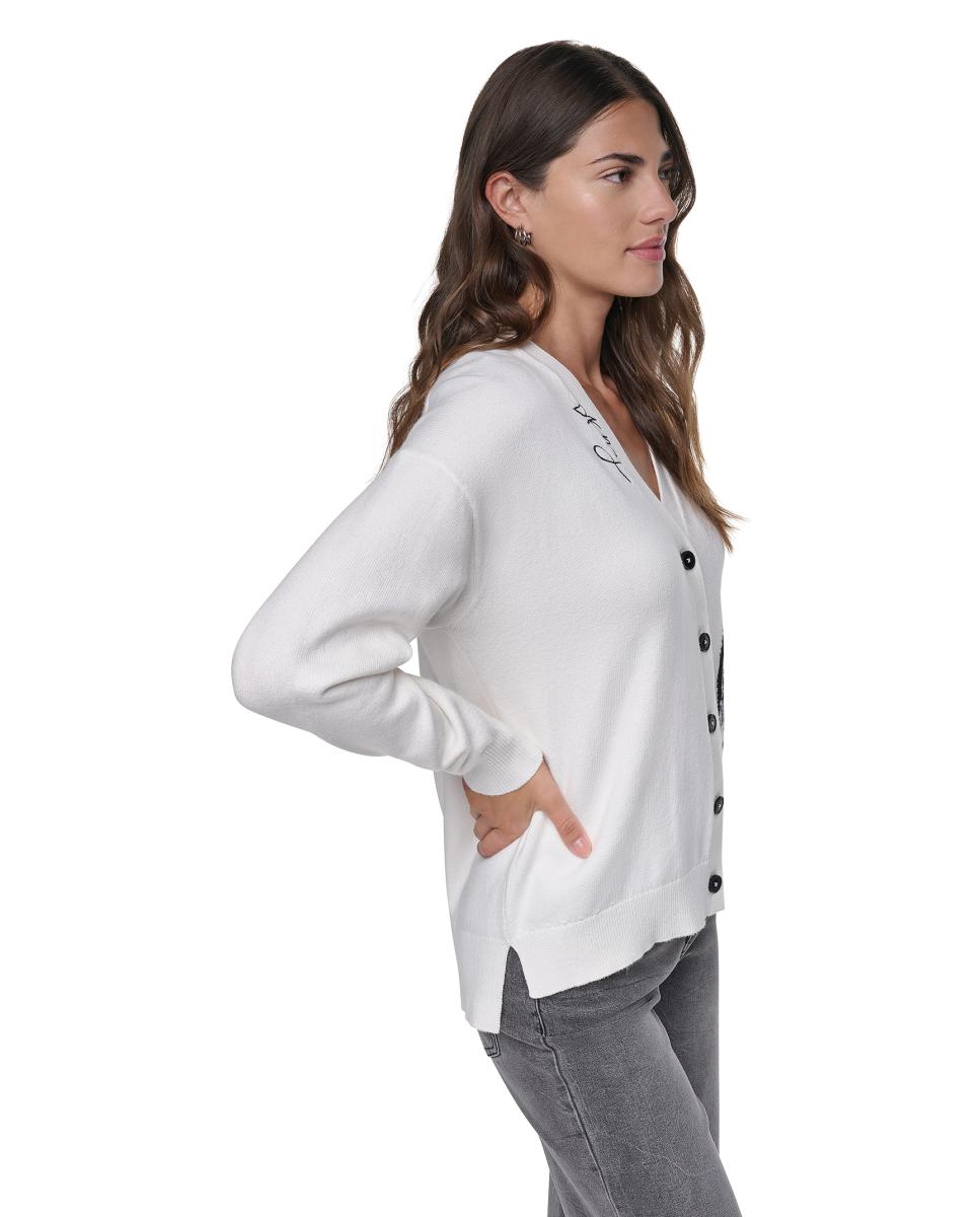 Camisola de Malha com Decote em Bico Creme-4