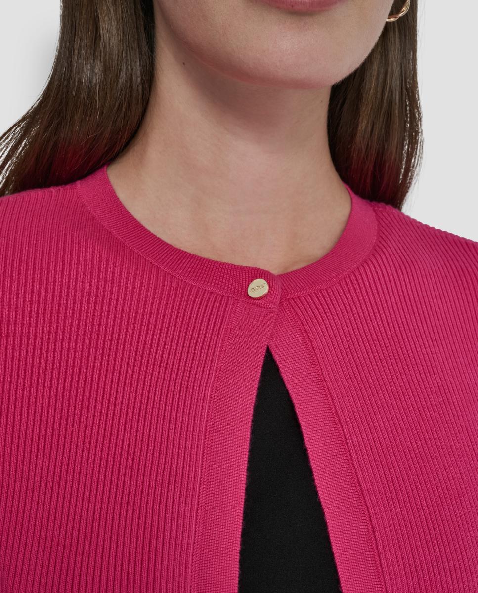 Cardigan Canelado de Manga 3/4 Rosa-2