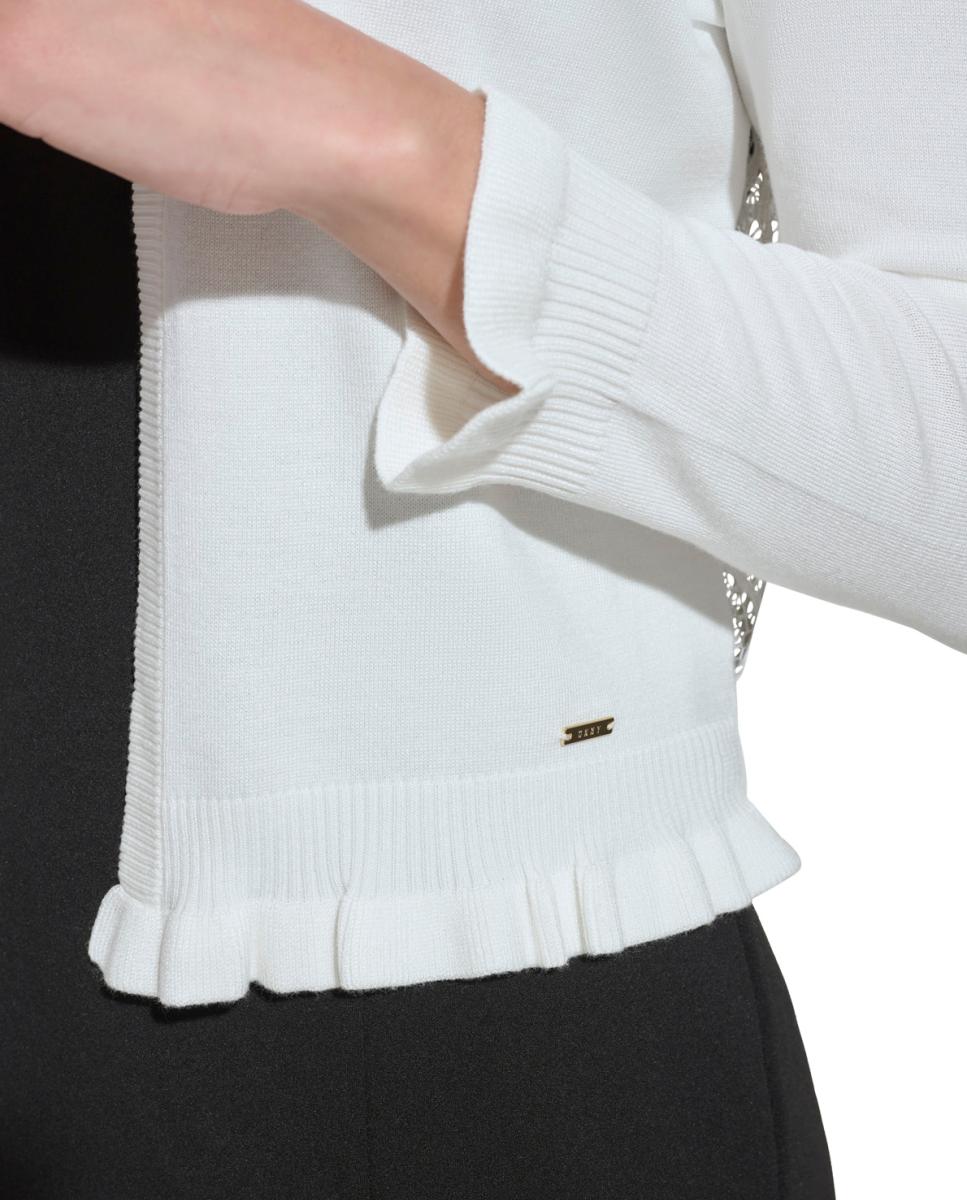 Cardigan com Detalhe de Renda Creme-4