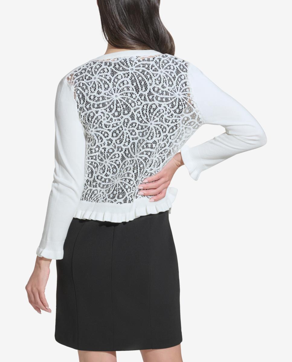 Cardigan com Detalhe de Renda Creme-5