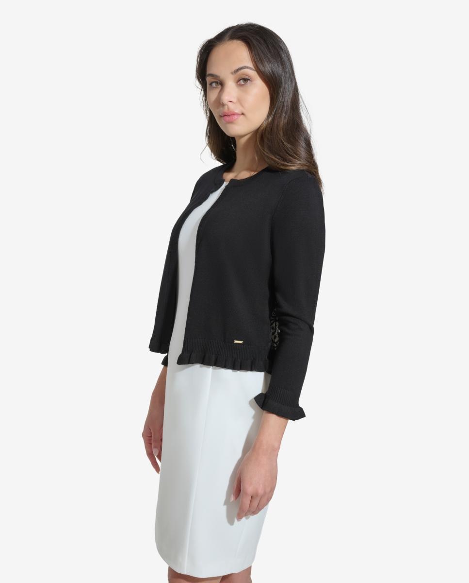 Cardigan com Detalhe de Renda Preto-3