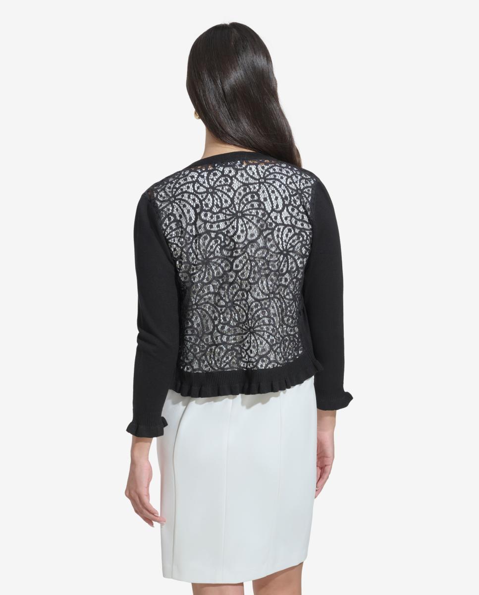 Cardigan com Detalhe de Renda Preto-4