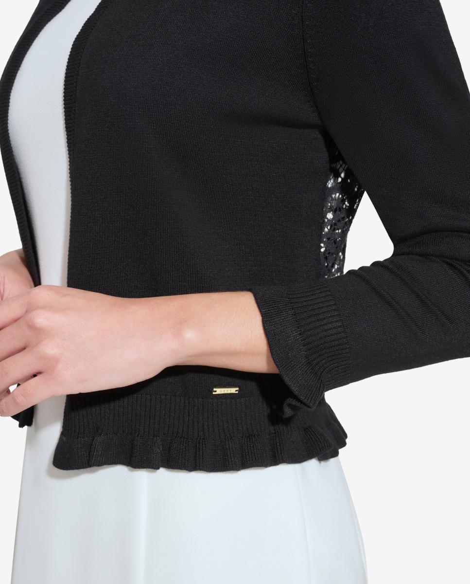 Cardigan com Detalhe de Renda Preto-5