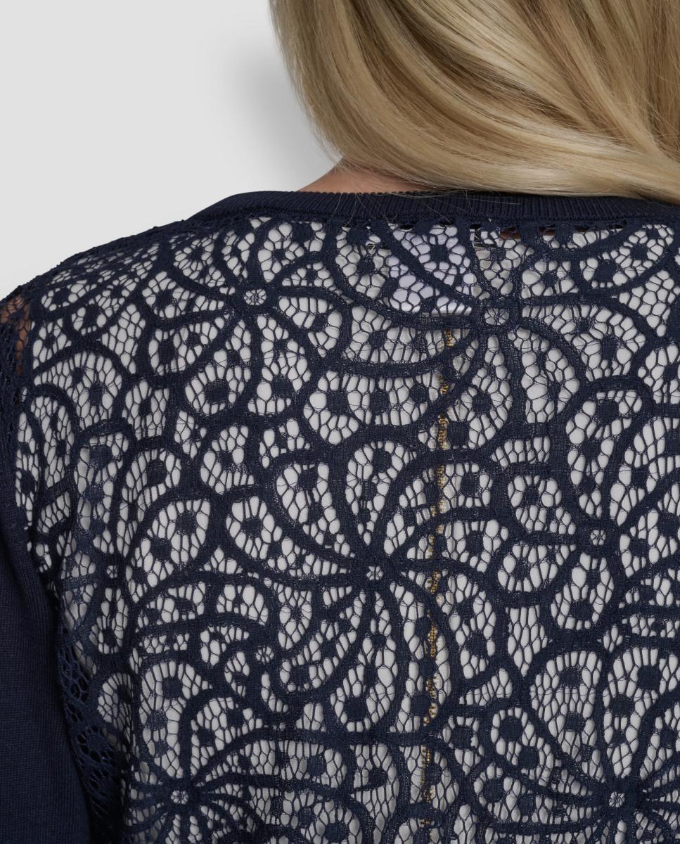 Cardigan com Detalhe de Renda Azul-marinho-2