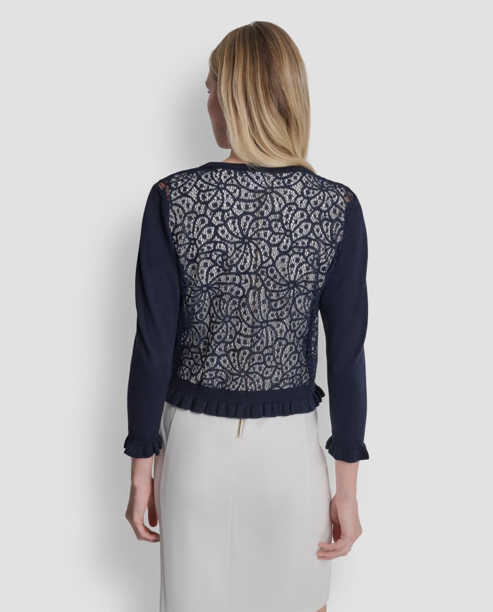 Cardigan com Detalhe de Renda Azul-marinho-3