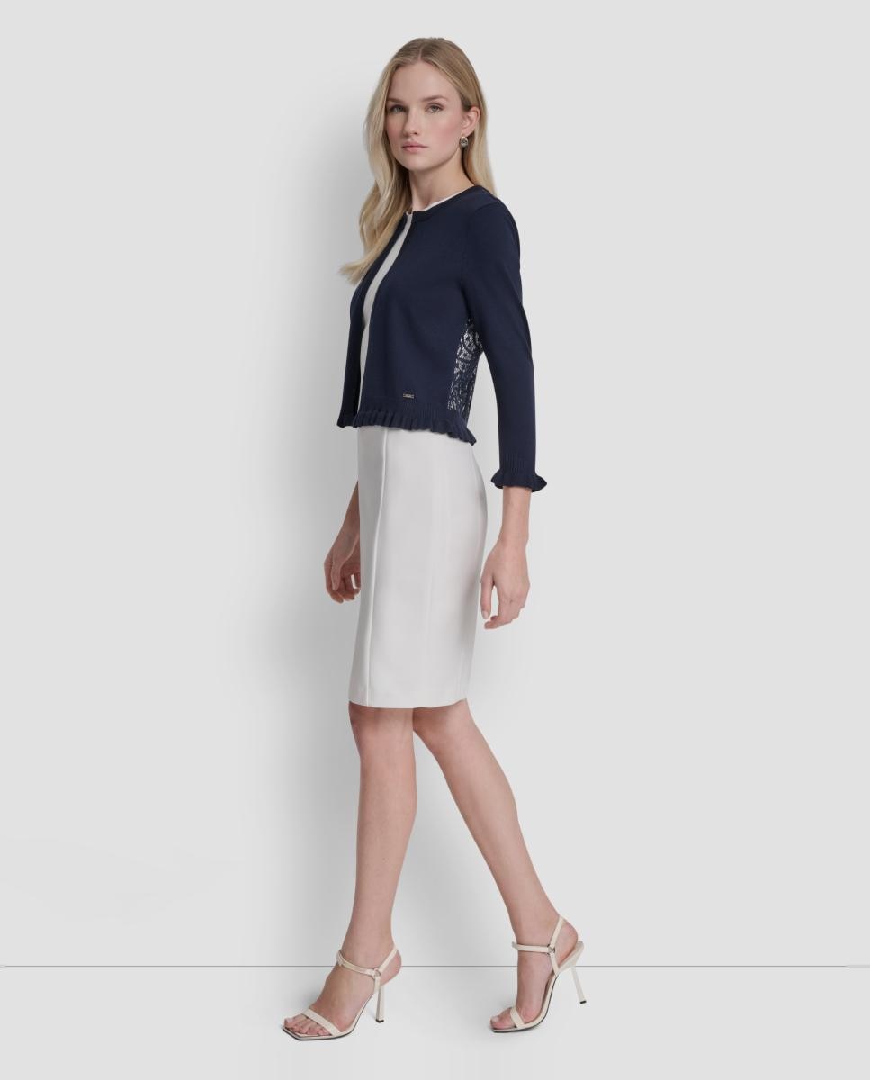 Cardigan com Detalhe de Renda Azul-marinho-4