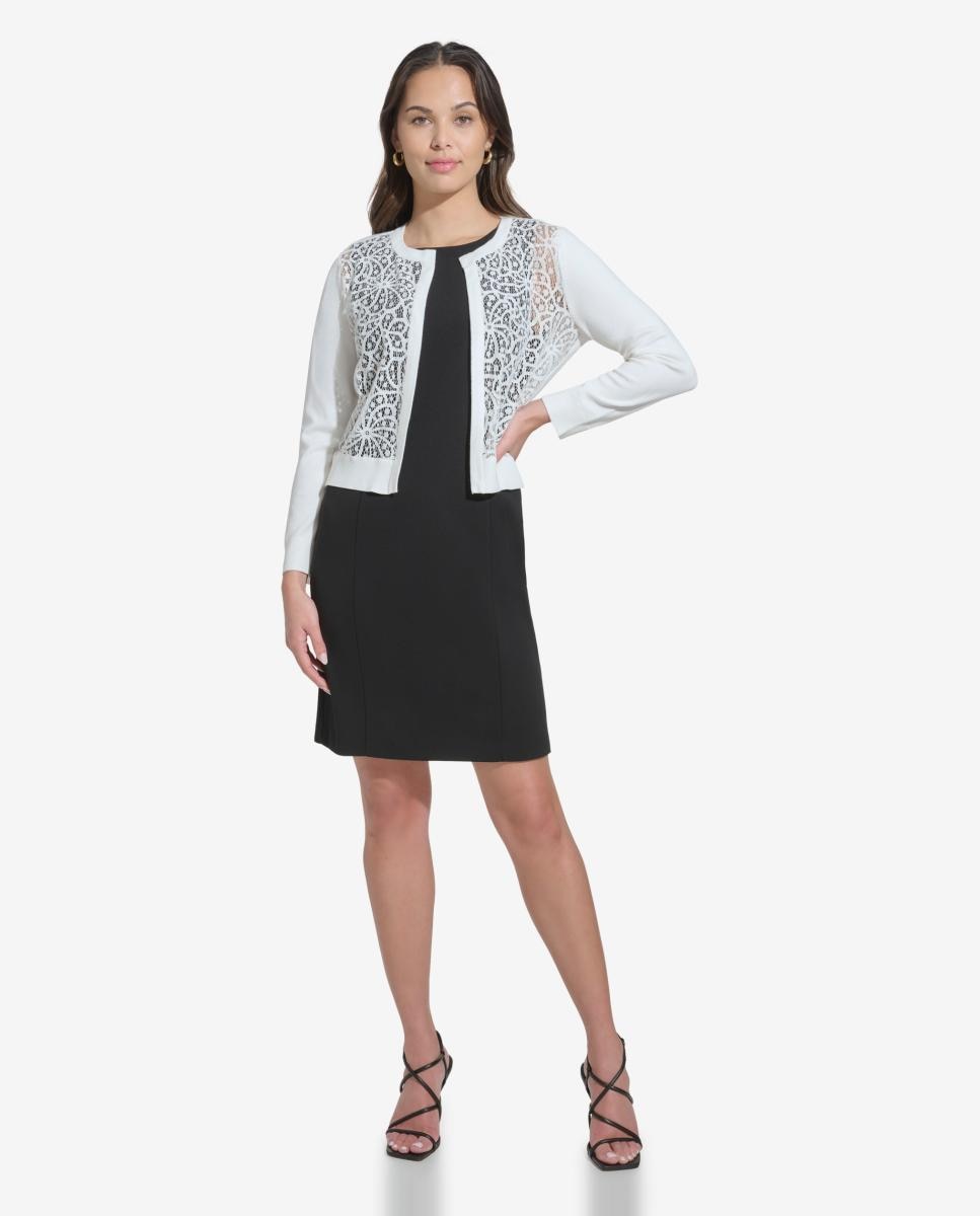 Cardigan com Detalhe de Renda Creme-2