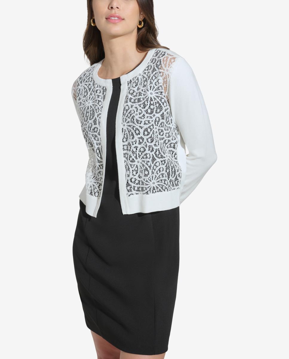 Cardigan com Detalhe de Renda Creme-3