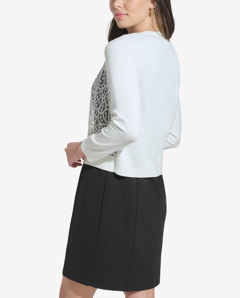Cardigan com Detalhe de Renda Creme-4