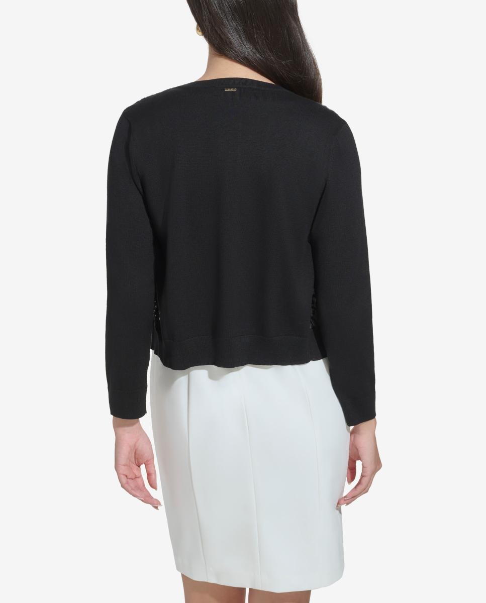 Cardigan com Detalhe de Renda Preto-4