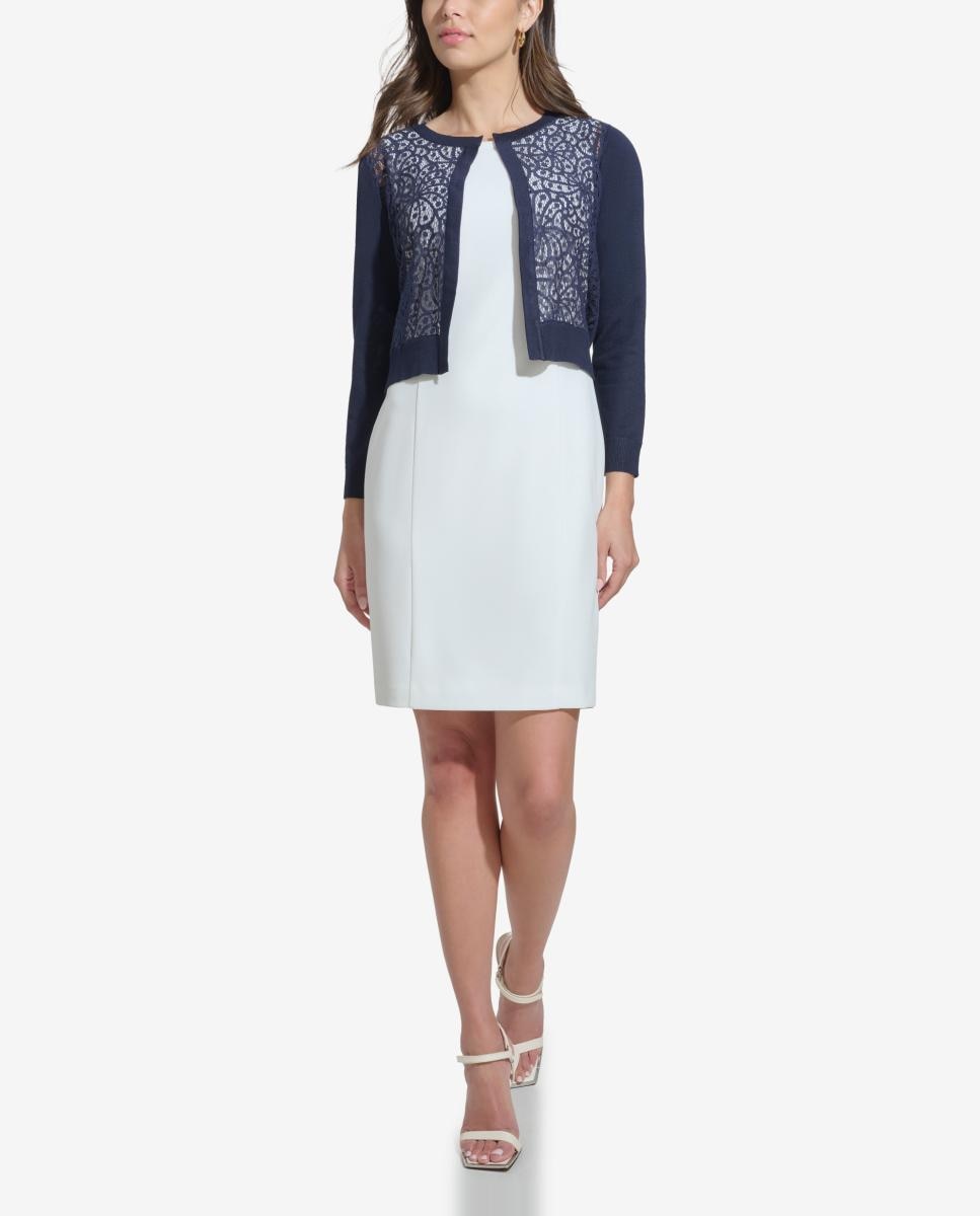 Cardigan com Detalhe de Renda Azul-marinho-2