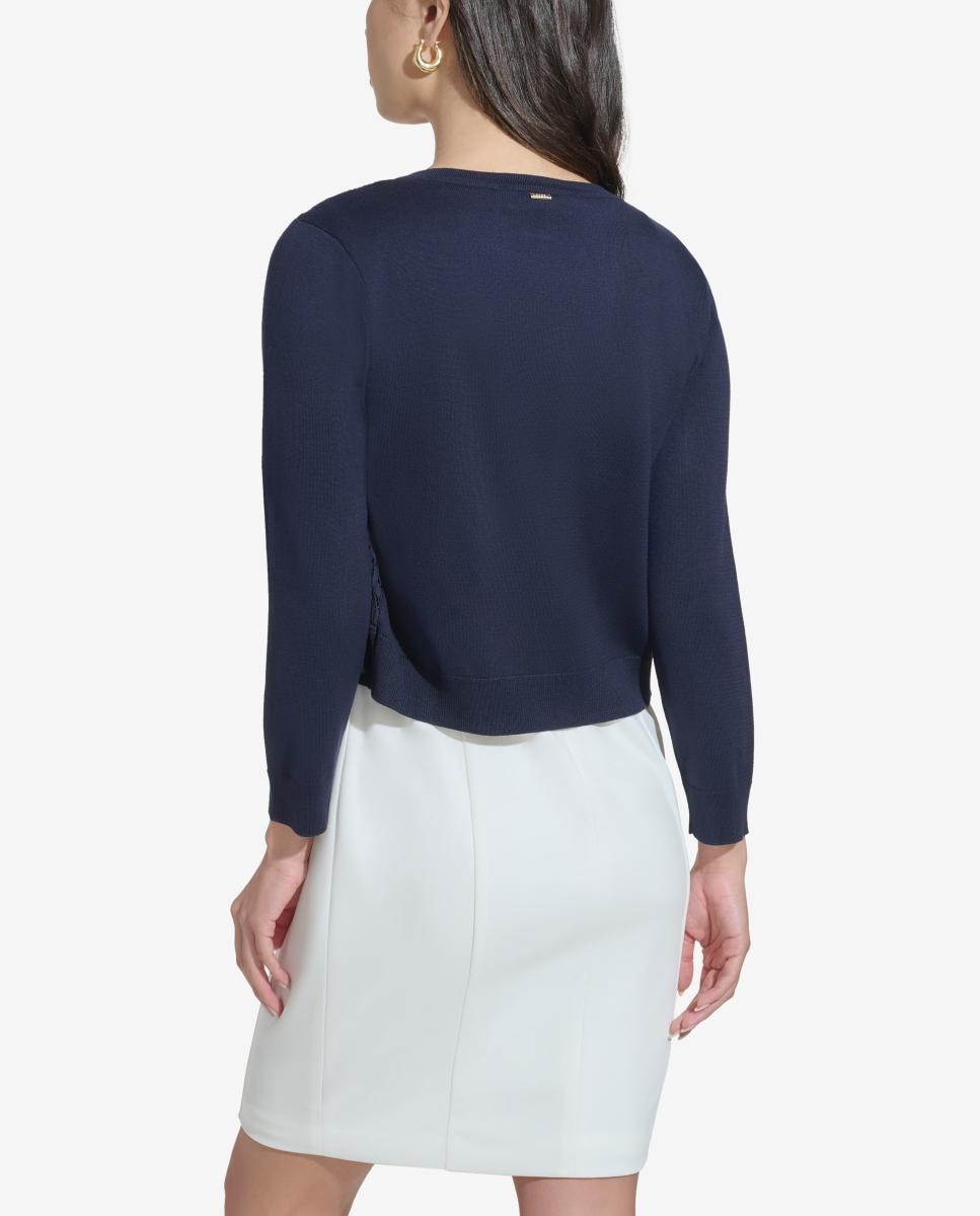 Cardigan com Detalhe de Renda Azul-marinho-3