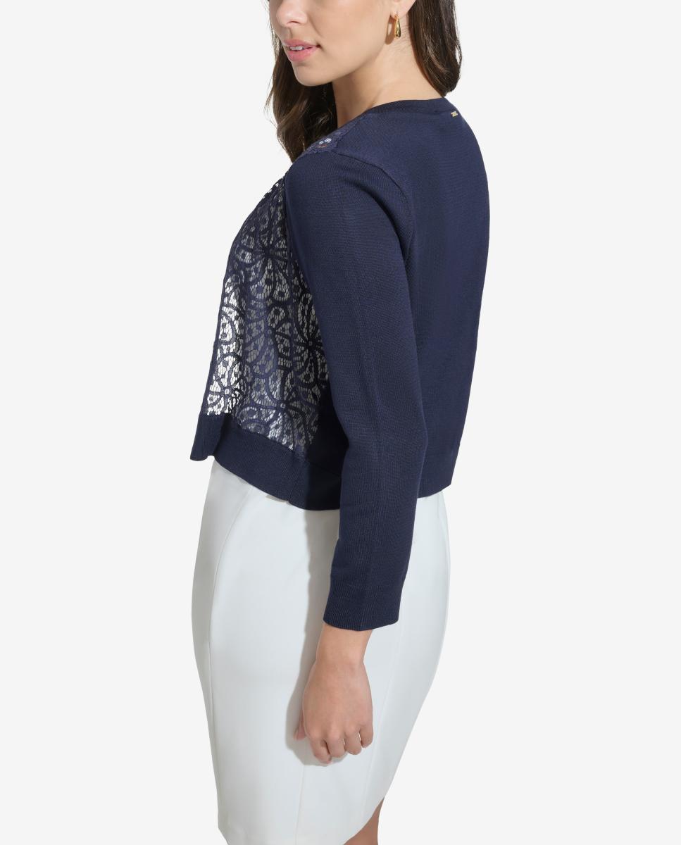 Cardigan com Detalhe de Renda Azul-marinho-4