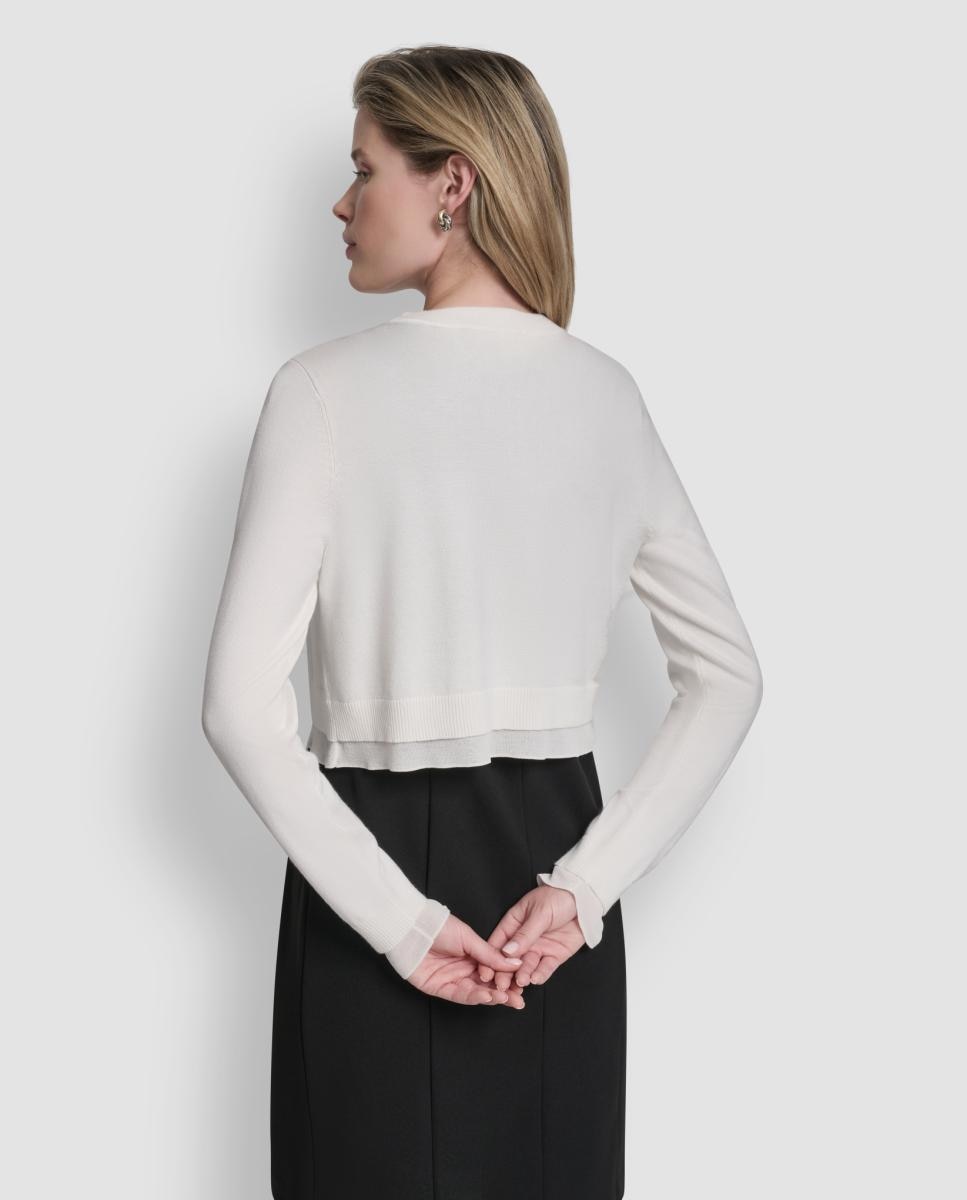 Cardigan de Manga Comprida Creme-3