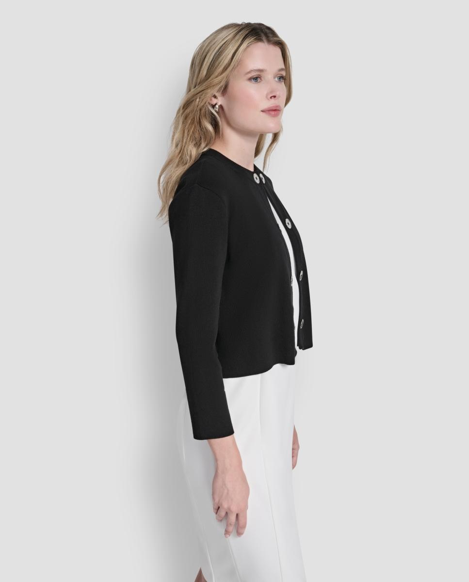 Cardigan com Detalhe de Botões Metalizados Preto-5